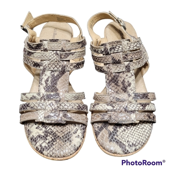 G. H. Bass & Co Snakeskin Print Melina Open Toe Wedge Sandals Women's Size 8.5M - Picture 2 of 9